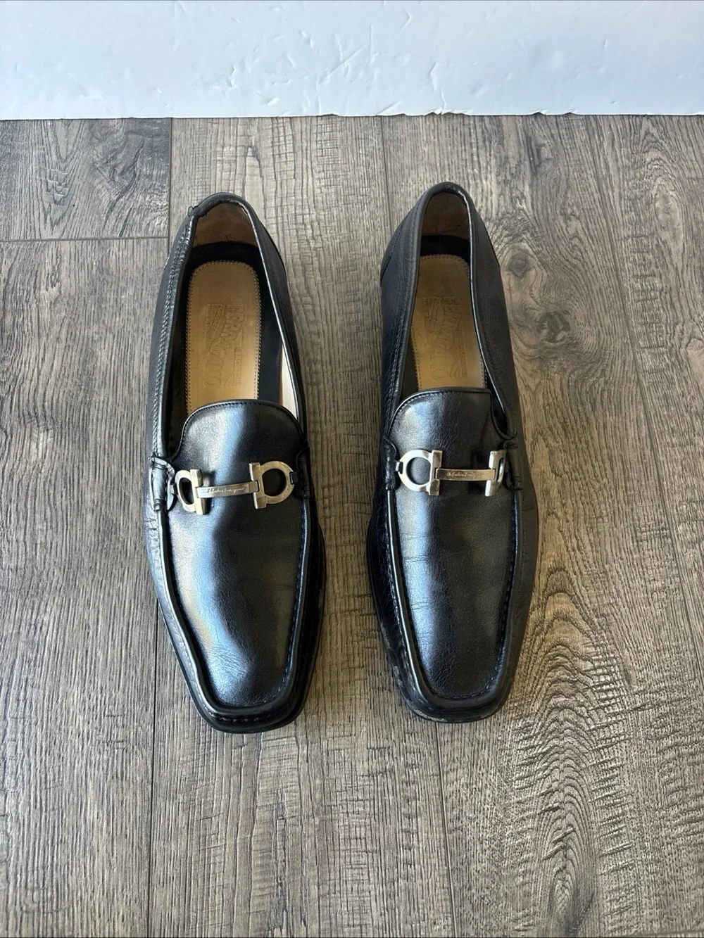 Salvatore Ferragamo Black Leather Bit-Detail Slip-On Loafers